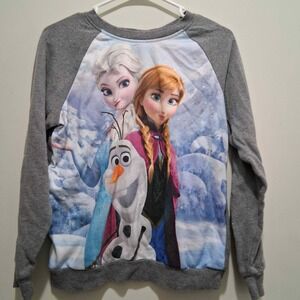 Disney Frozen Elsa Anna Olaf Graphic Raglan Sweatshirt Women's Size Medium